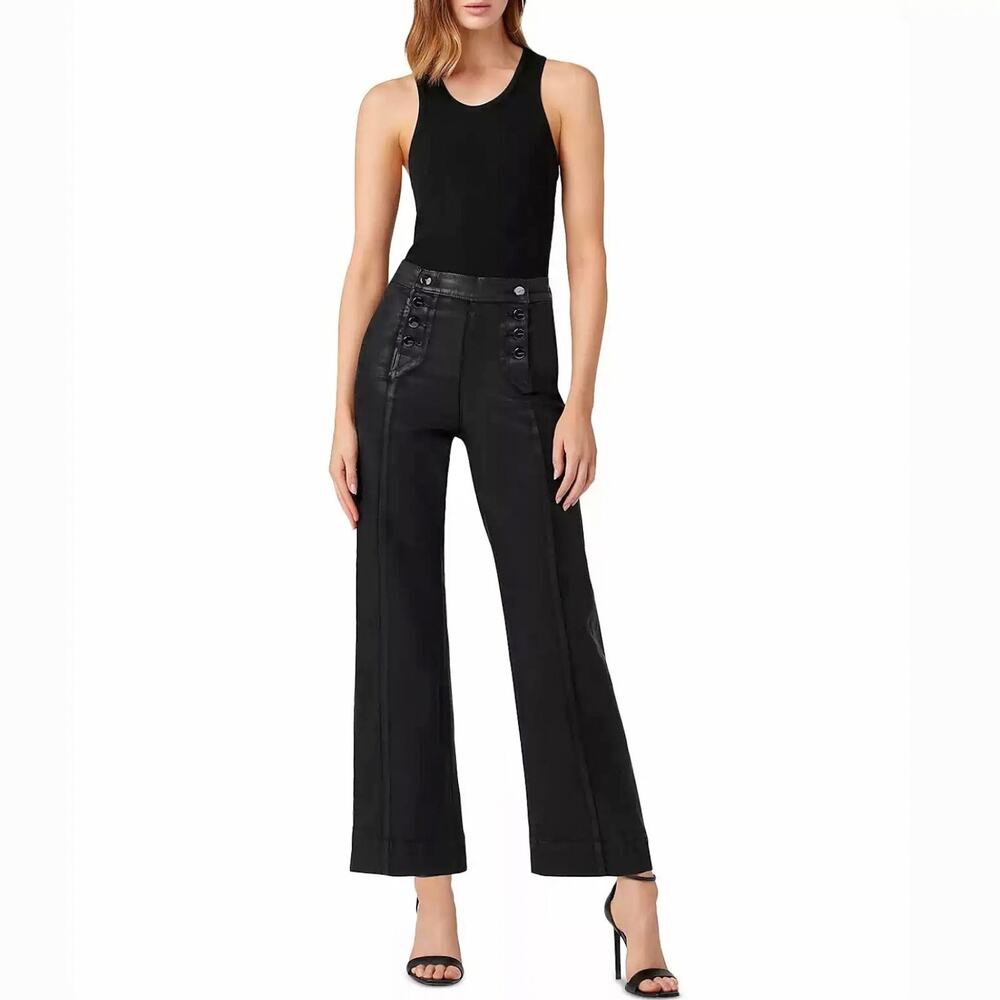 Joe's Jeans Savannah Coated Wide Leg Crop Sailor Button High Rise Black Jeans 26